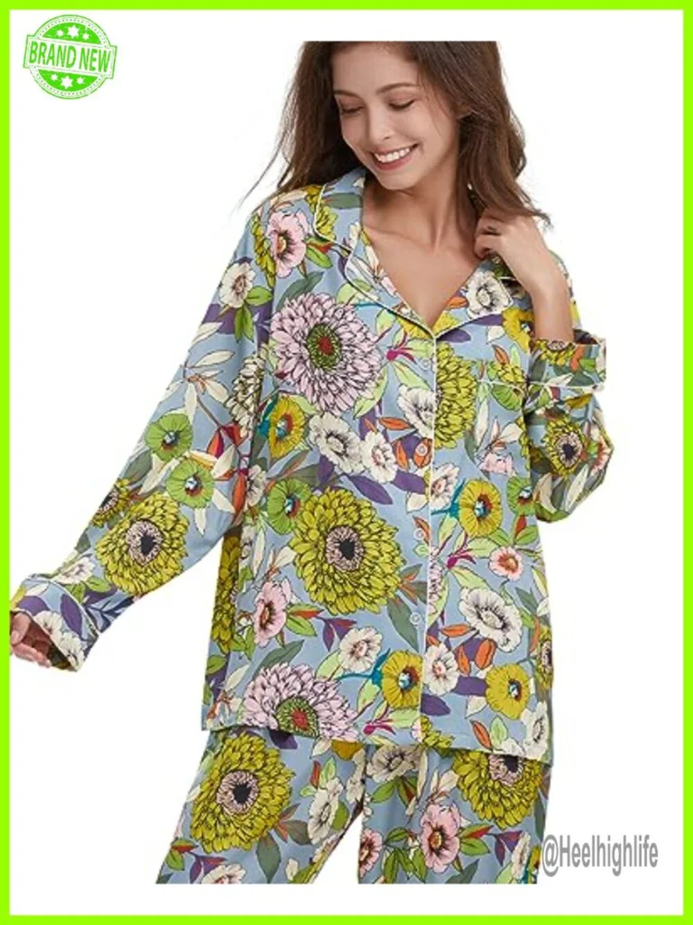 Womens Silk Satin Pajamas Set Button Down 2 Piece Pjs Long Sleeve Oversized